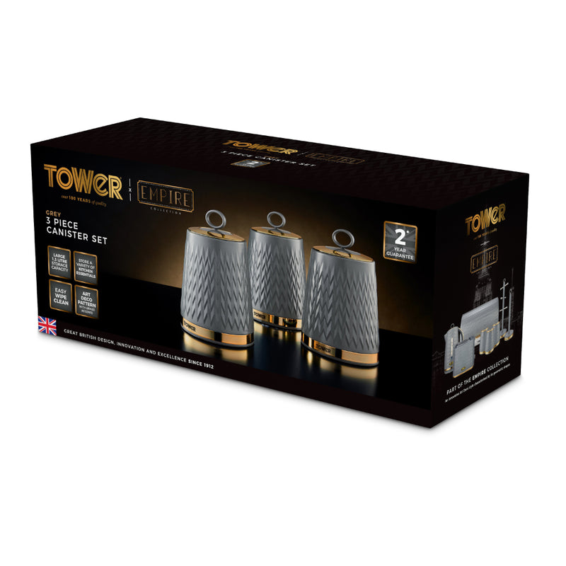 Tower Empire Set of 3 Canisters  - Grey
