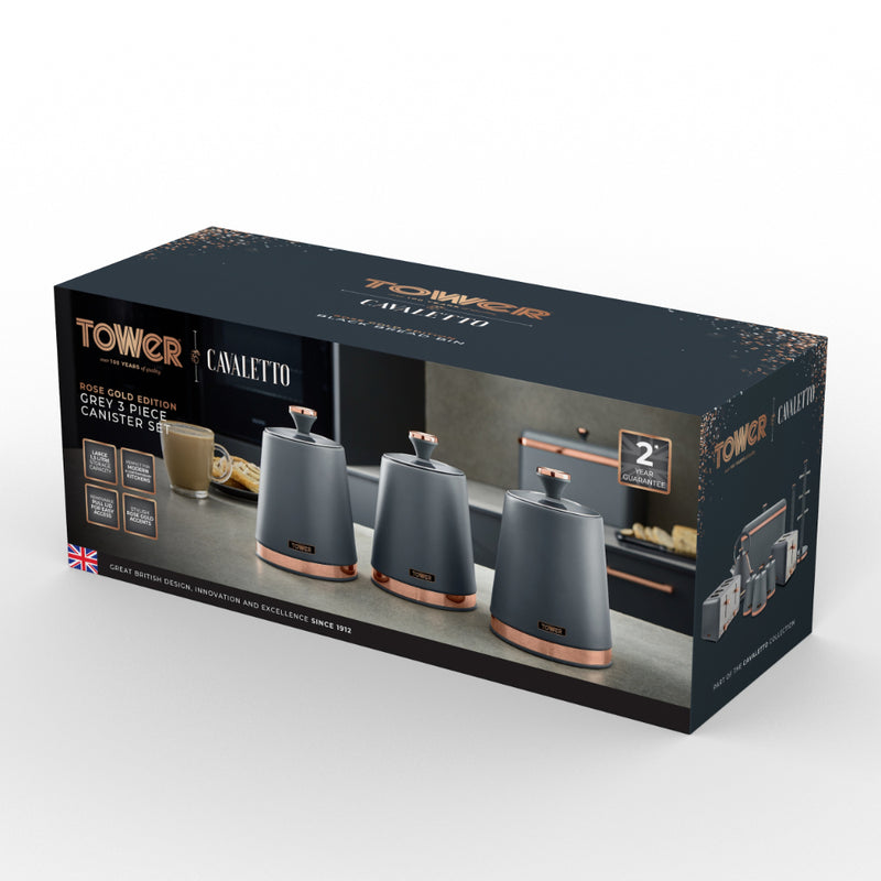 Tower Cavaletto Set of 3 Canisters  - Grey