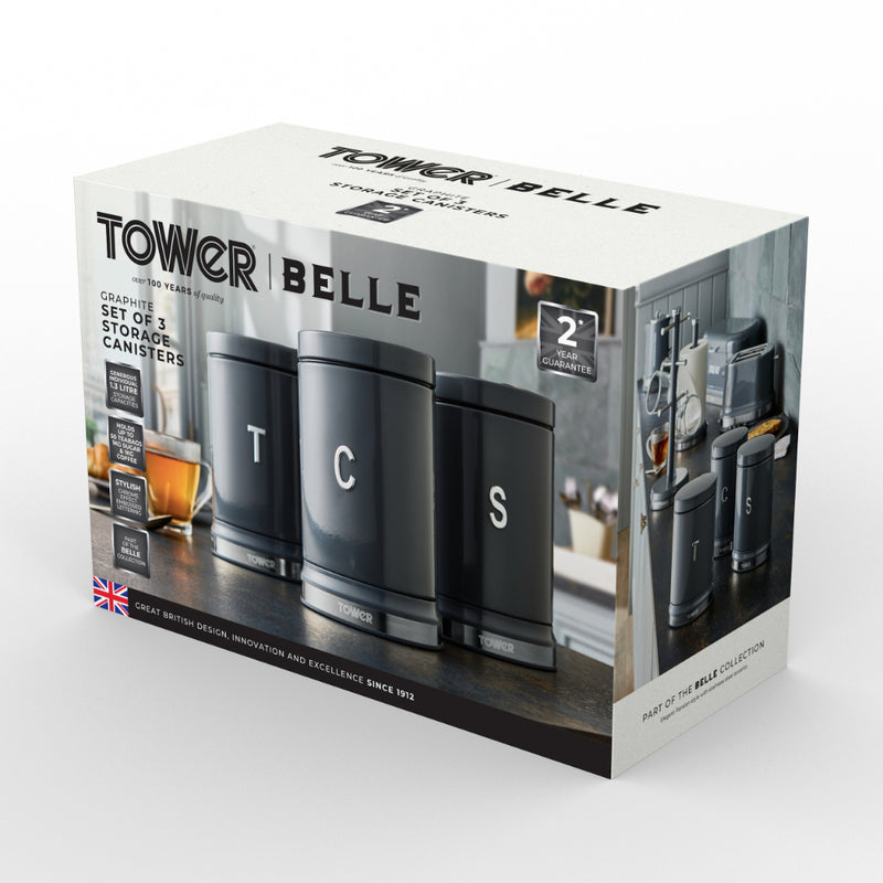 Tower Belle Set of 3 Canisters  - Graphite