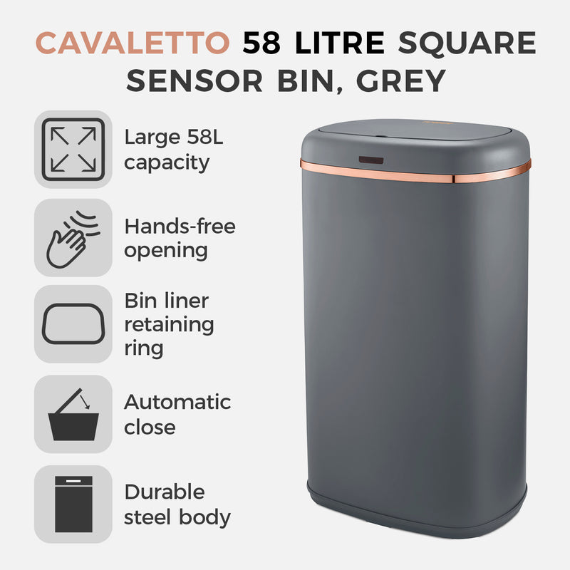 Tower Square Sensor Bin 58L  - Grey