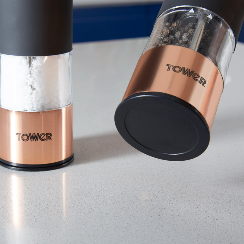 Tower Electric Salt & Pepper Mill  - Black & Rose Gold