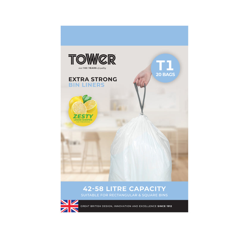 Tower Scented Bin Liners 25L Lemon  - White