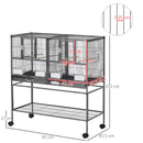 PawHut Double Rolling Bird Cage With Removable Metal Tray And Storage Shelf