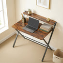 HOMCOM Folding Desk with 2-Tier Shelf for Home Office, Rustic Brown