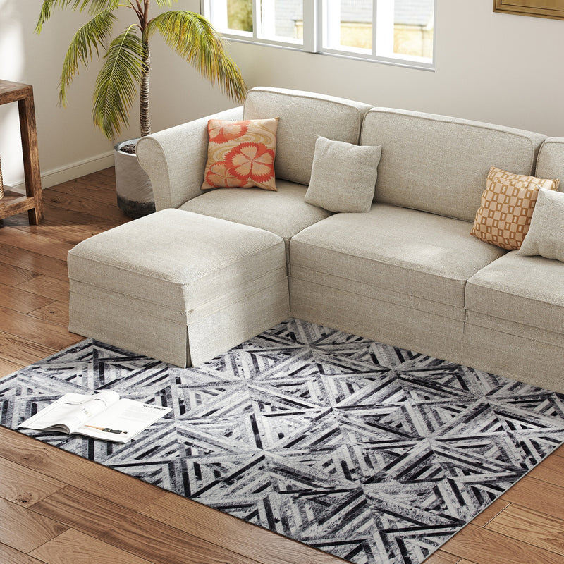 HOMCOM Non-Slip Washable Rug, Chenille Floor Carpet for Living Room,