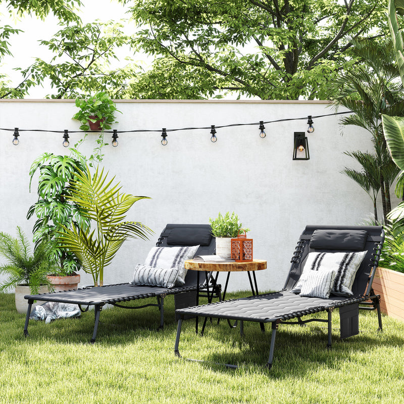 Outsunny 2 Pieces Foldable Sun Lounger Set with Padded Seat, Black