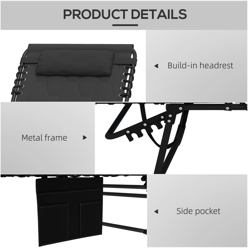 Outsunny 2 Pieces Foldable Sun Lounger Set with Padded Seat, Black