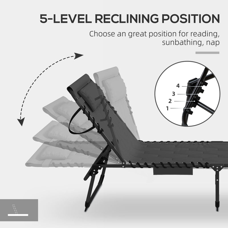Outsunny 2 Pieces Foldable Sun Lounger Set with Padded Seat, Black