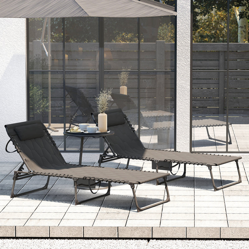 Outsunny 2 Pieces Foldable Sun Lounger Set with Padded Seat, Black