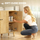HOMCOM Vintage Sideboard Cabinet with 3 Chevron Doors, Natural Wood Finish