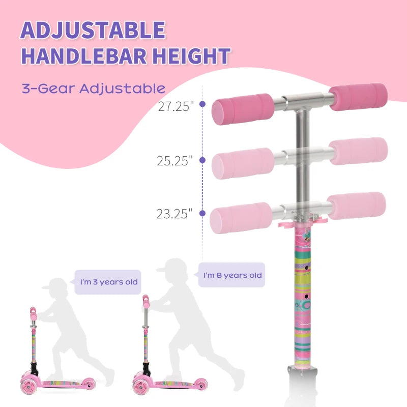 HOMCOM Foldable kids  Scooter with  Flashing Wheels - Pink