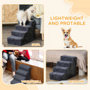 PawHut Four-Step Portable Dog Stairs with Washable Plush Cover, Dark Grey