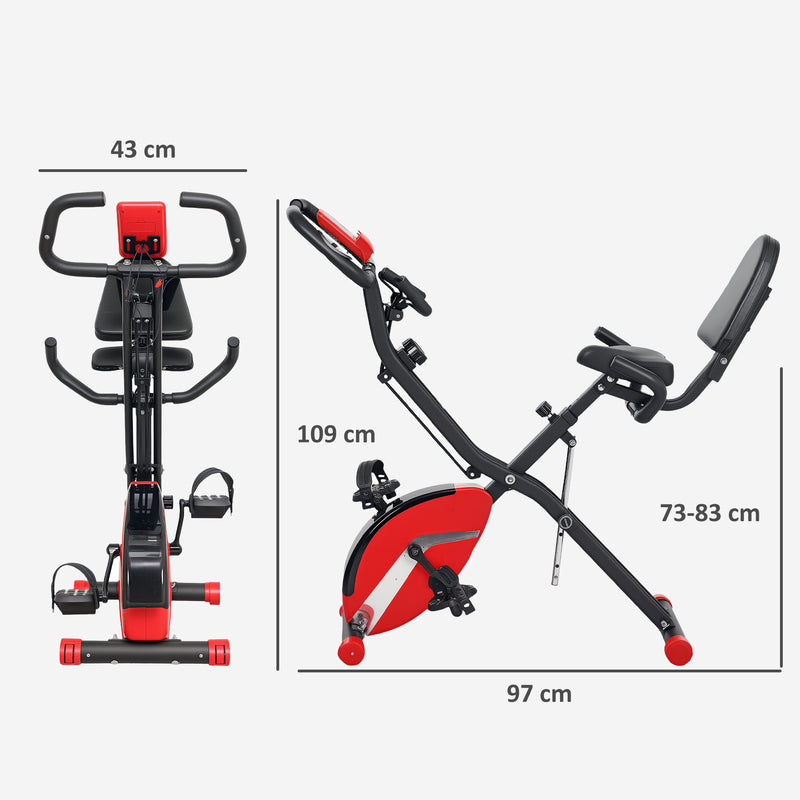 SPORTNOW Folding Exercise Bike With Arm Bands And Hand Pulse Sensor, Red
