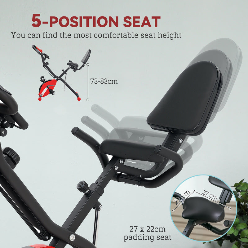 SPORTNOW Folding Exercise Bike With Arm Bands And Hand Pulse Sensor, Red