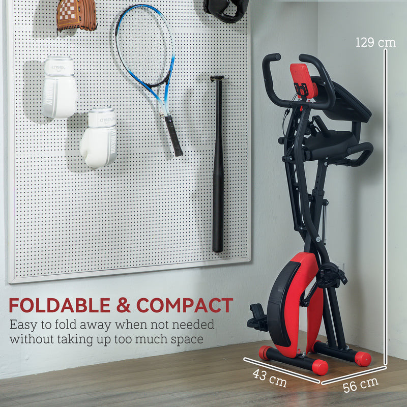 SPORTNOW Folding Exercise Bike With Arm Bands And Hand Pulse Sensor, Red