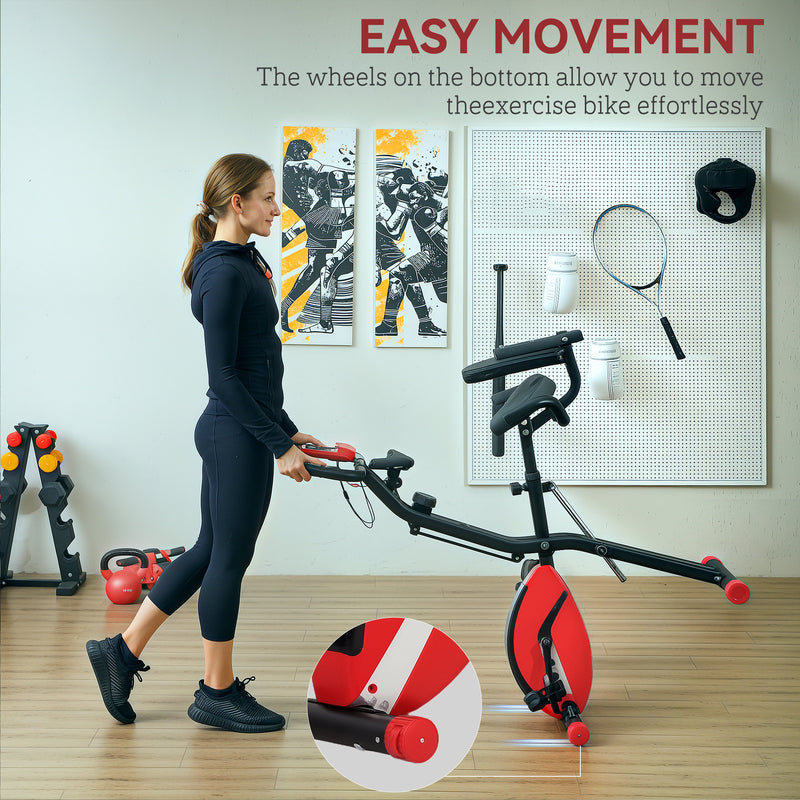 SPORTNOW Folding Exercise Bike With Arm Bands And Hand Pulse Sensor, Red