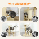 PawHut Cat Tree For Indoor Cats, 134cm Scratching Post Climbing Tower, Beige