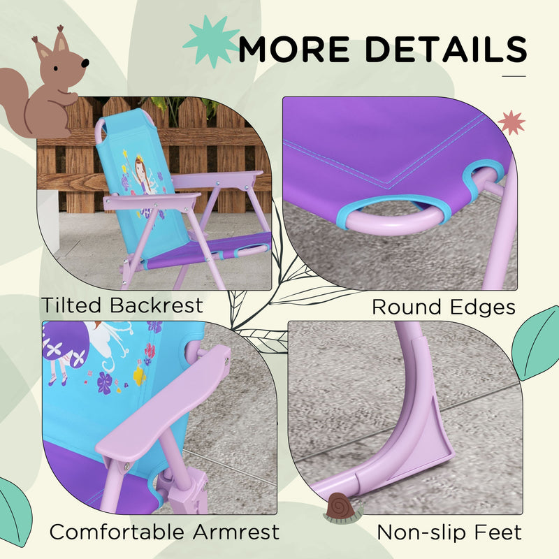 Outsunny Kids Bistro Table and Chair Set w/ Fairy Theme, Adjustable Parasol