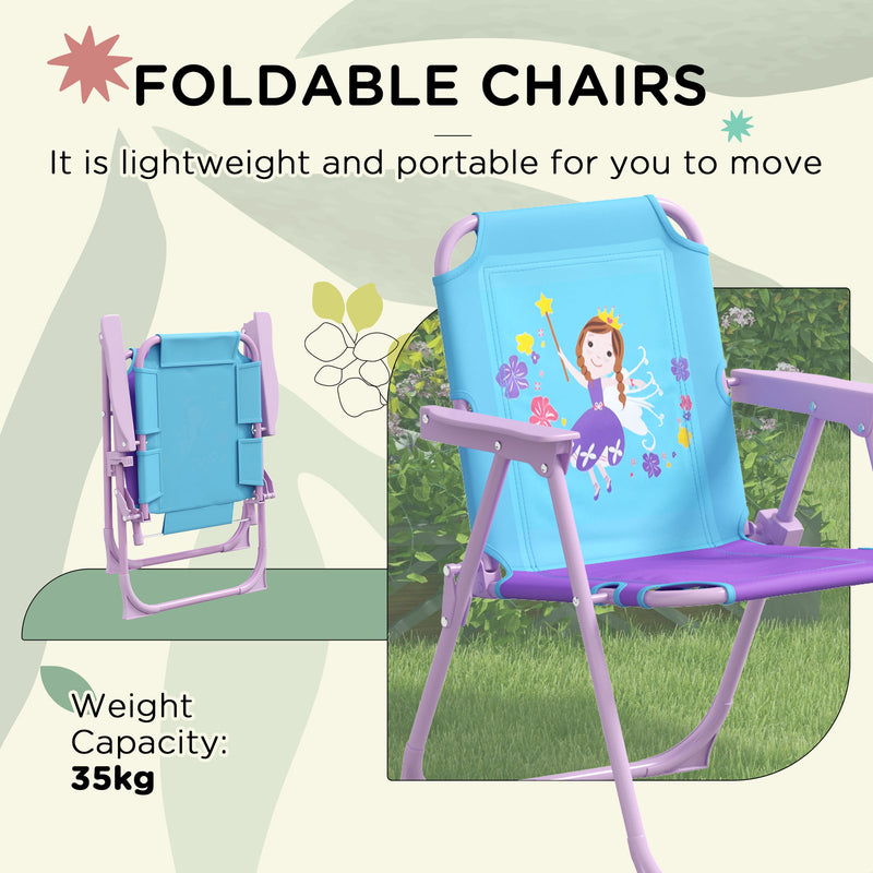 Outsunny Kids Bistro Table and Chair Set w/ Fairy Theme, Adjustable Parasol