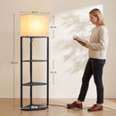 HOMCOM Corner Modern Floor Lamp with Shelves, Dimmable Standing Lamp, Black