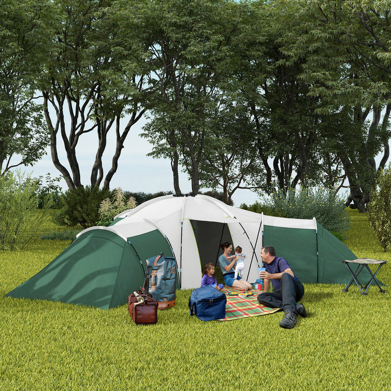 Outsunny Large Camping Tent with 3 Bedroom, Living Area and Porch for