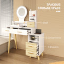 HOMCOM Dressing Table With Mirror, Vanity Table With LED Lights, White