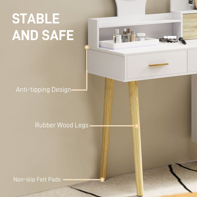 HOMCOM Dressing Table with Mirror, Vanity Table with LED Lights, White