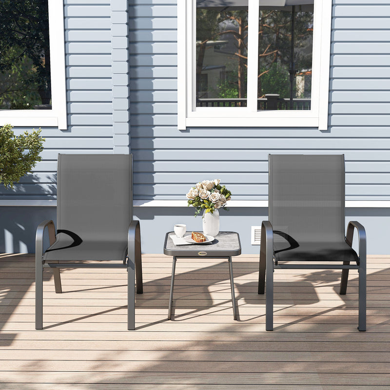 Outsunny 3PCs Bistro Set With Breathable Mesh Fabric Stackable Chairs - Grey/Black