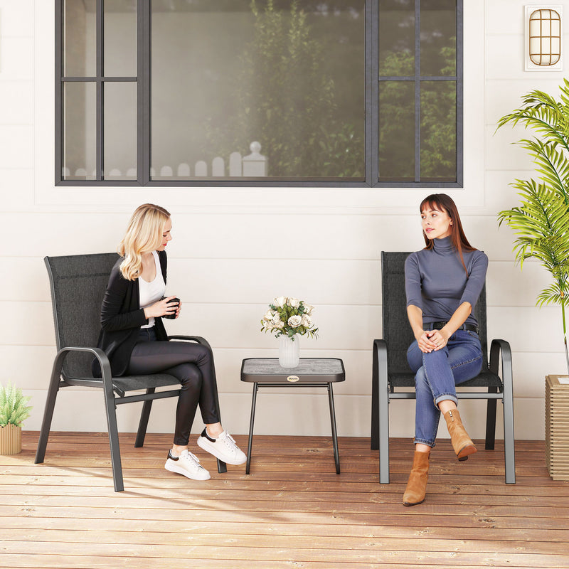 Outsunny 3PCs Bistro Set With Breathable Mesh Fabric Stackable Chairs - Grey/Black