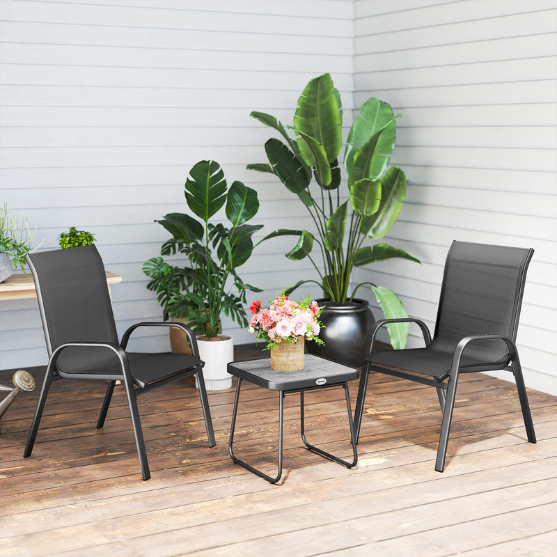 Outsunny 3PCs Bistro Set With Breathable Mesh Fabric Stackable Chairs - Grey/Black