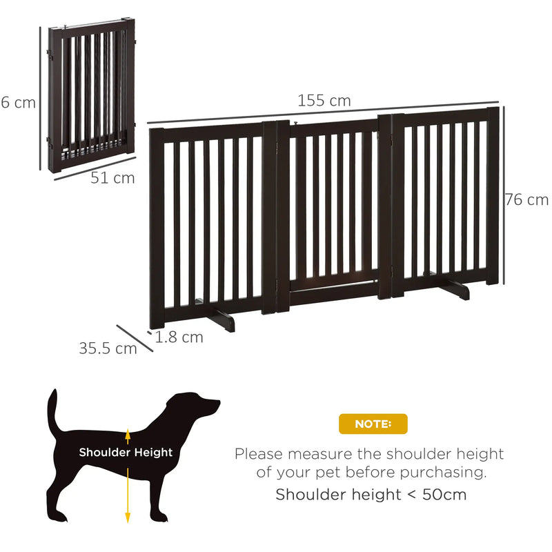 Freestanding Pet Gate, Foldable Pet Fence, Indoor Barrier, 155 x 76 cm, Brown
