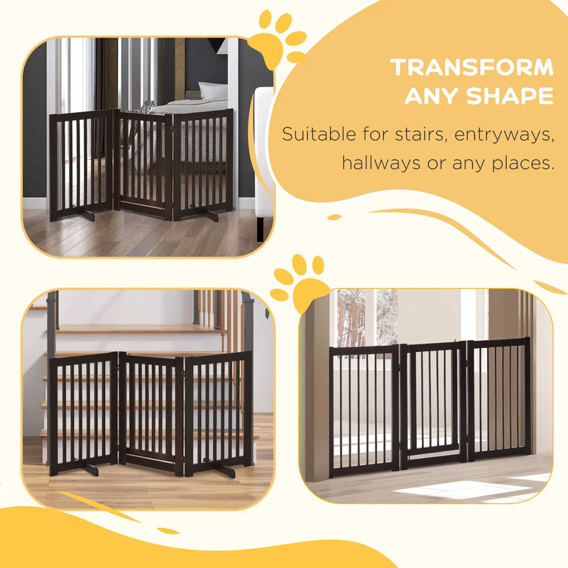 Freestanding Pet Gate, Foldable Pet Fence, Indoor Barrier, 155 x 76 cm, Brown