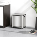 HOMCOM 2 x 15L Double Kitchen Bin, Pedal Bin Soft-Close Lid, Silver Tone