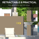 Outsunny Side Awning Retractable, Privacy Screen, 400x180cm, Khaki