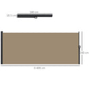 Outsunny Side Awning Retractable, Privacy Screen, 400x180cm, Khaki