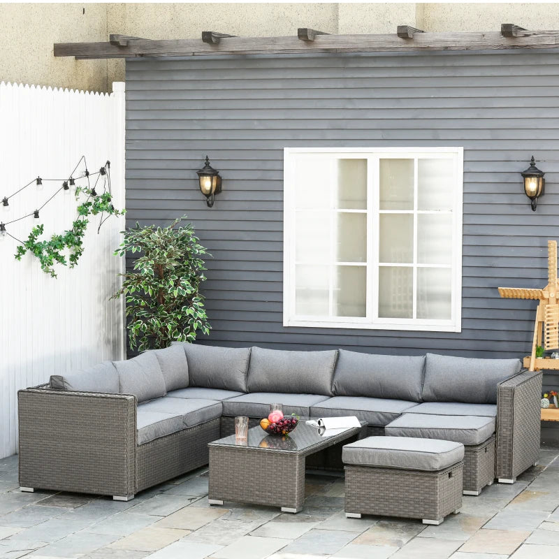 Outsunny Outdoor Rattan Sofa Corner Set Piece Grey
