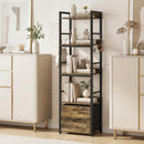 HOMCOM 4-Tier Bookshelf, Shelving Unit with Drawer, 8 Hooks, Rustic Brown