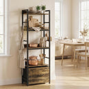 HOMCOM 4-Tier Bookshelf, Shelving Unit with Drawer, 8 Hooks, Rustic Brown