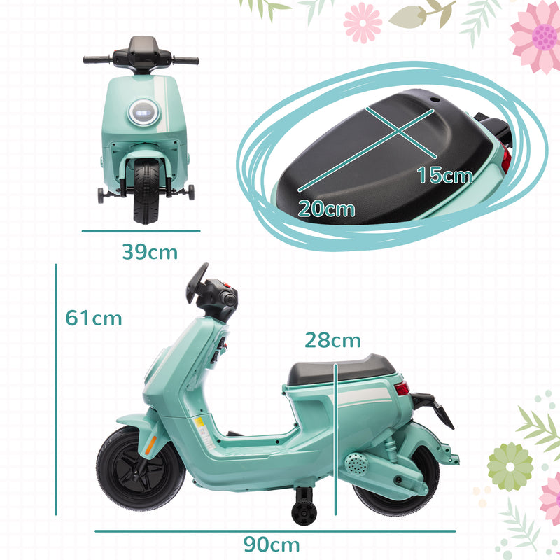 AIYAPLAY 6V Kids Electric Motorbike With Headlight And Music - Black/Green/Pink