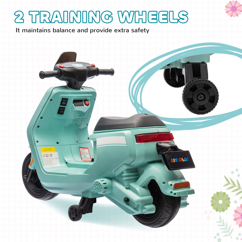 AIYAPLAY 6V Kids Electric Motorbike With Headlight And Music - Black/Green/Pink