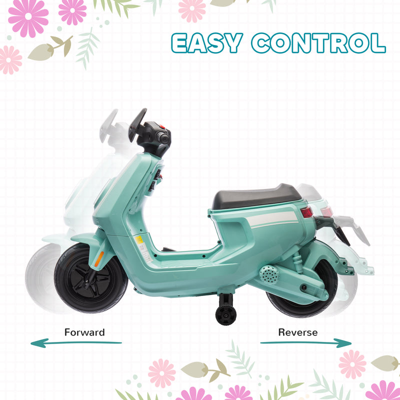 AIYAPLAY 6V Kids Electric Motorbike With Headlight And Music - Black/Green/Pink