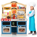 69 Pieces Kids Kitchen Playset Toy with Boiling and Vapor Effects-Blue