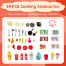 69 Pieces Kids Kitchen Playset Toy with Boiling and Vapor Effects-Orange