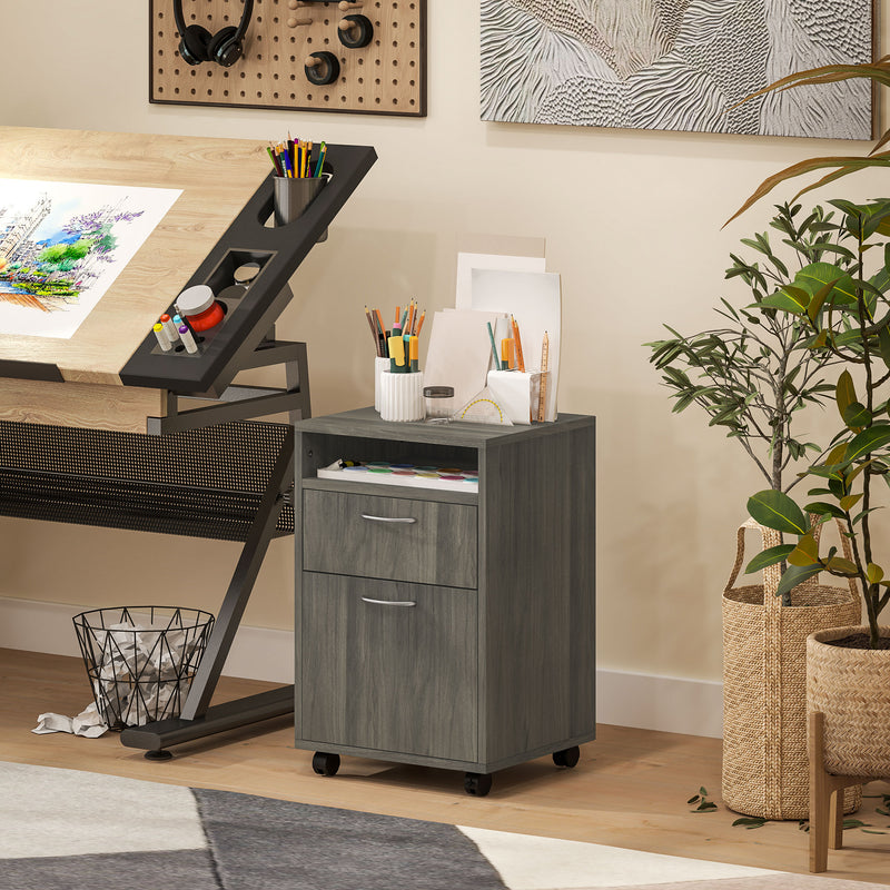 HOMCOM 60cm Filing Cabinet with Drawers and Open Shelf