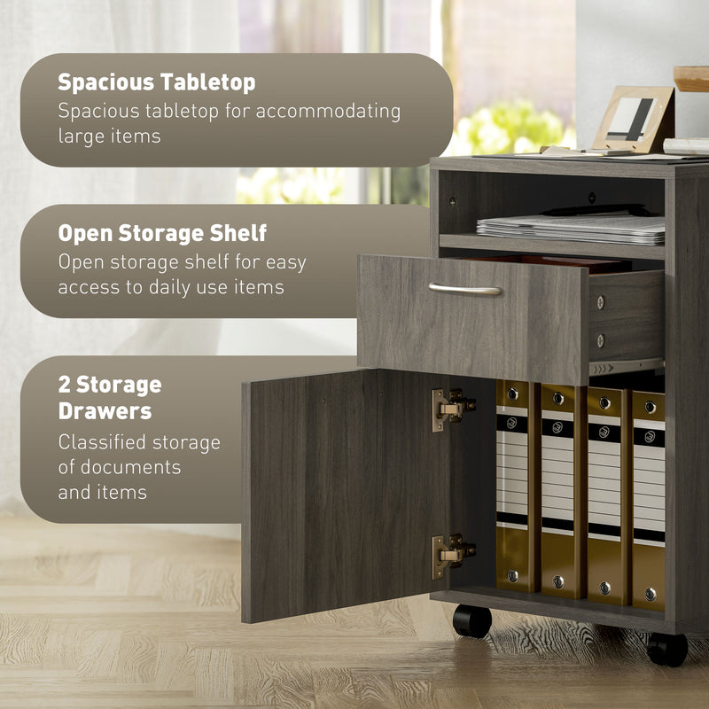 HOMCOM 60cm Filing Cabinet with Drawers and Open Shelf