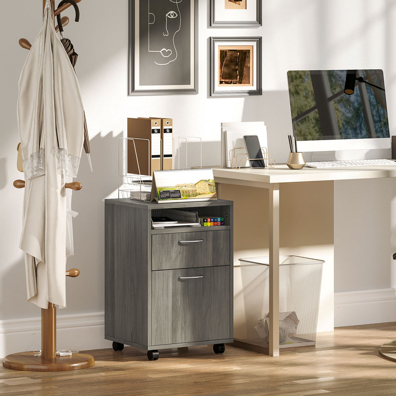 HOMCOM 60cm Filing Cabinet with Drawers and Open Shelf