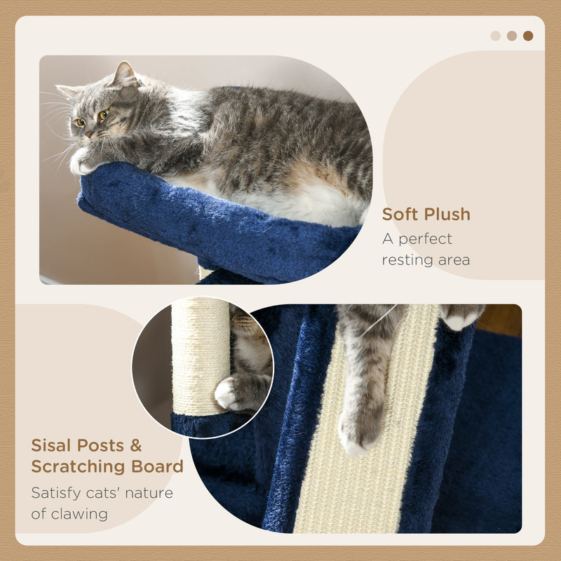 PawHut Cat Rest & Play Activity Tree w/ 2 House Perch Scratching Post Navy Blue