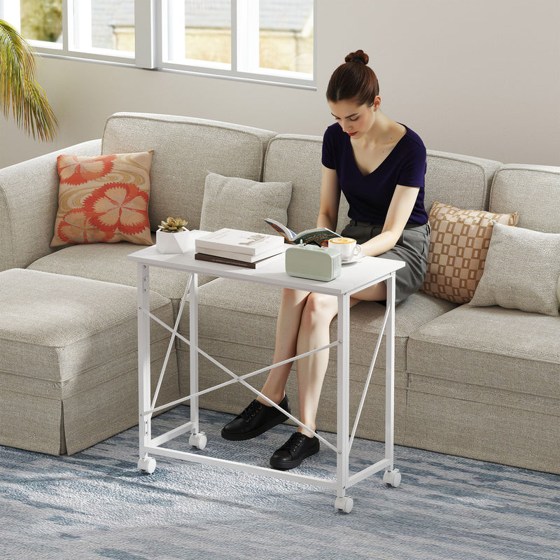 HOMCOM Folding Desk on Wheels, Writing Table for Home Office