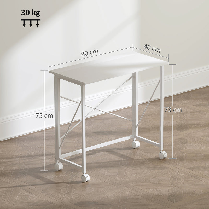 HOMCOM Folding Desk on Wheels, Writing Table for Home Office