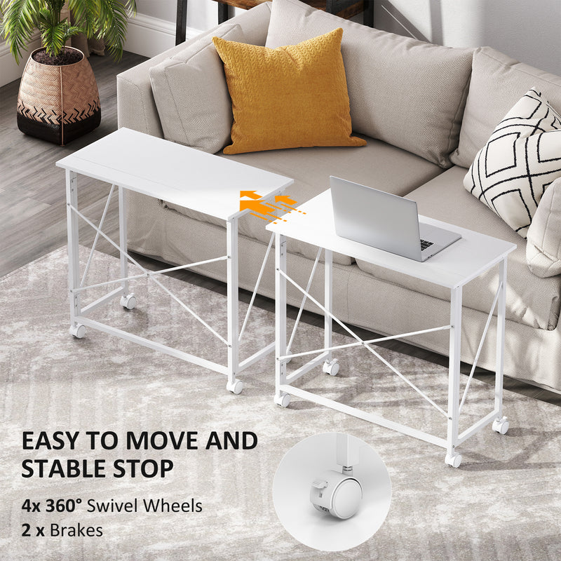 HOMCOM Folding Desk on Wheels, Writing Table for Home Office